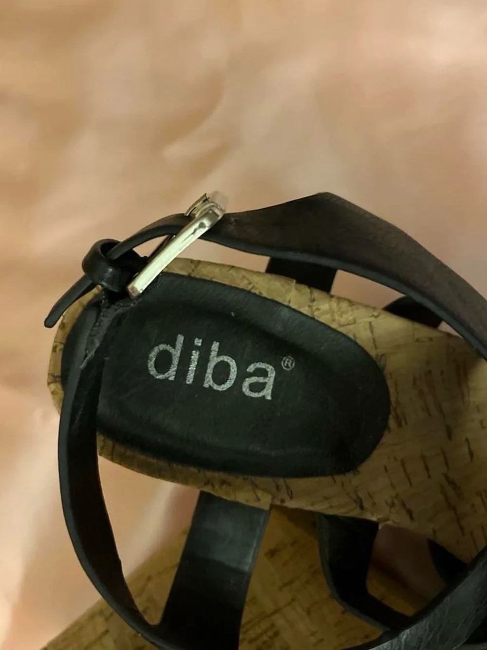 Diba Black Strappy Cork Wedge Sandals